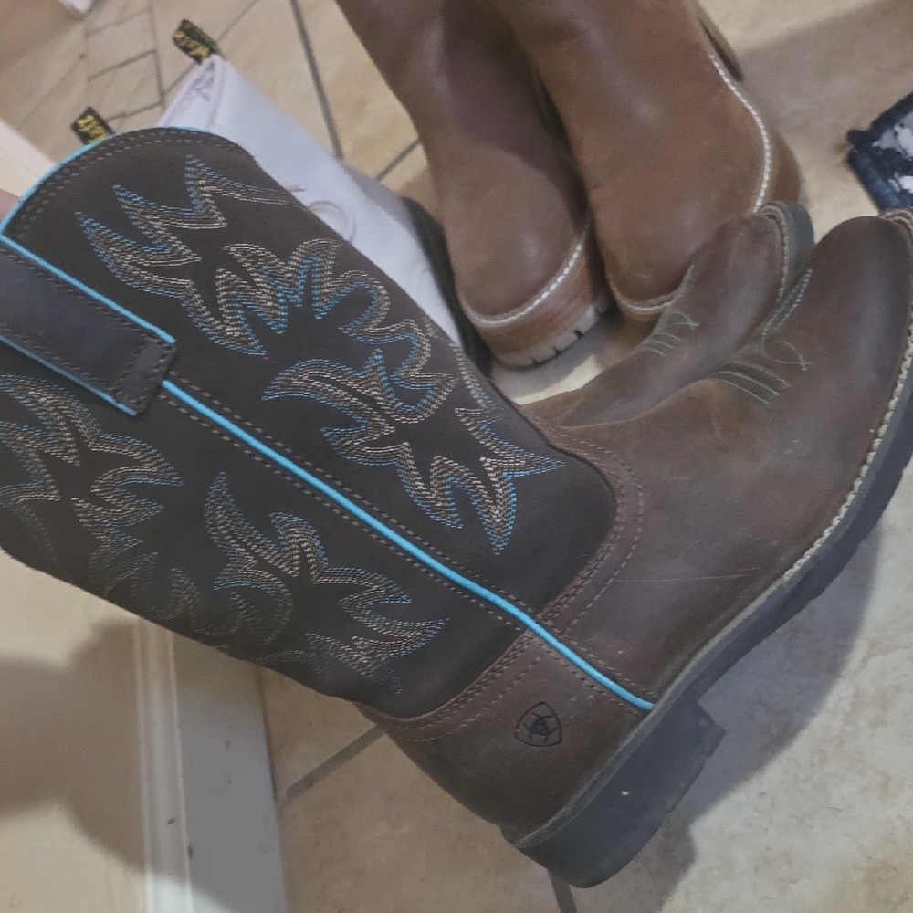 Ariat Brown Boots with Blue Accents